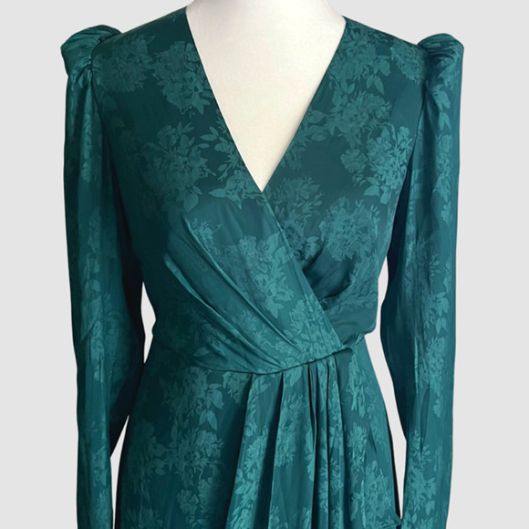 BCBGMaxAzria Vera Surplice Mini Dress, Deep Teal, NWT-Size 2 - Picture 3 of 12